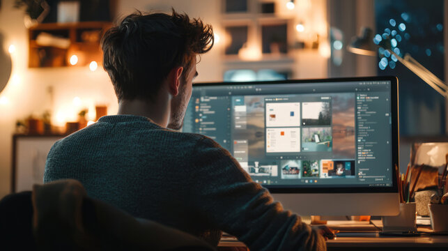 web designer creating modern website layout on desktop screen in a creative workspace